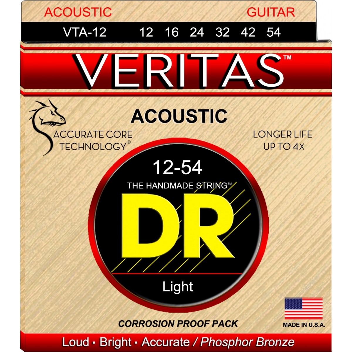 DR VTA-12 VERITAS - комплект струн для акустической гитары, 12-54