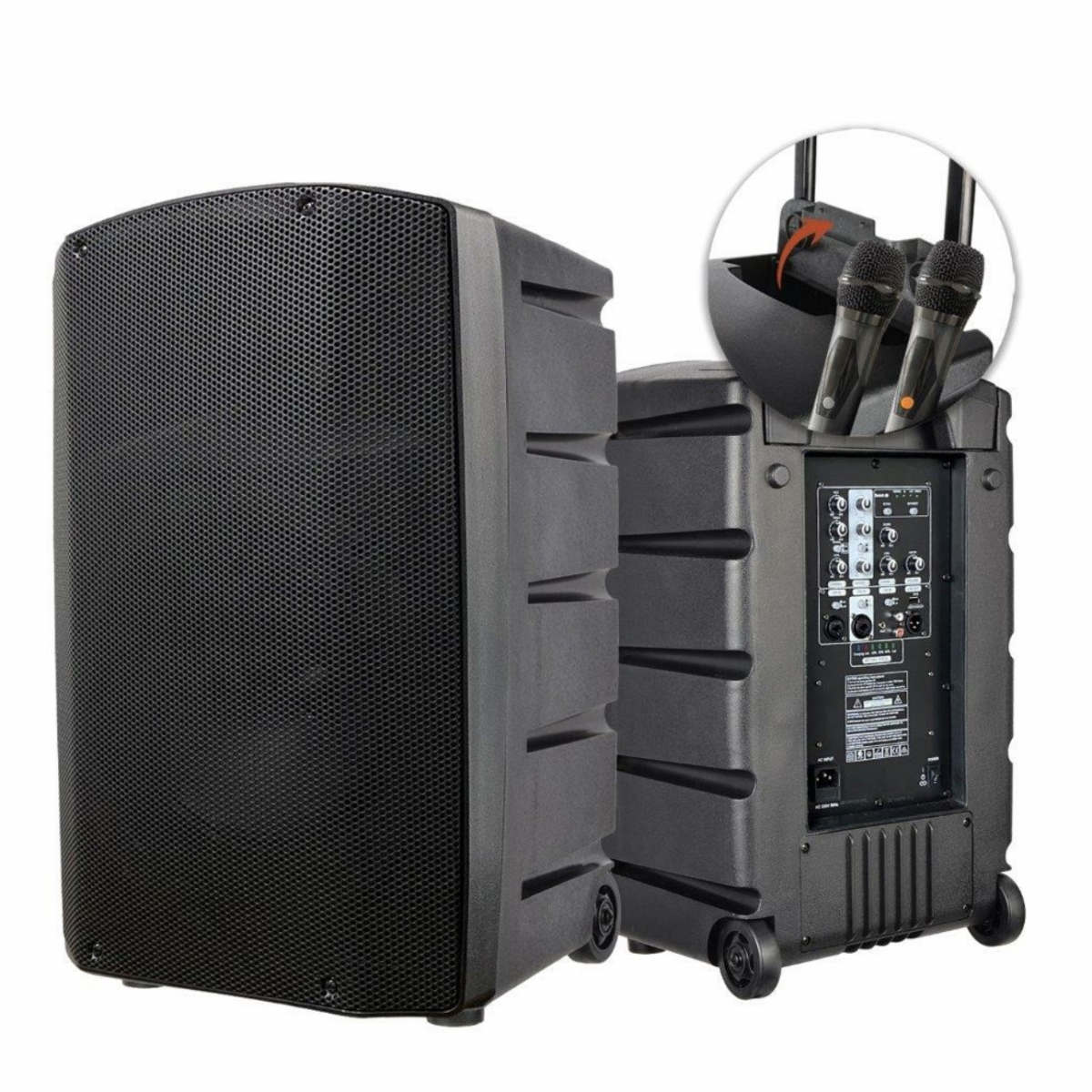 AURA STREET12 - акустическая система активная, 250W, Rever, DSP, Bluetooth, 2-UHF микрофона, Li-ion аккумулятор.