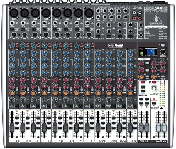 USBBEHRINGER X2222USB - микшер, 8 моно, 4стерео, 3 AUX-шины, 2 подгруп, процес эффектов