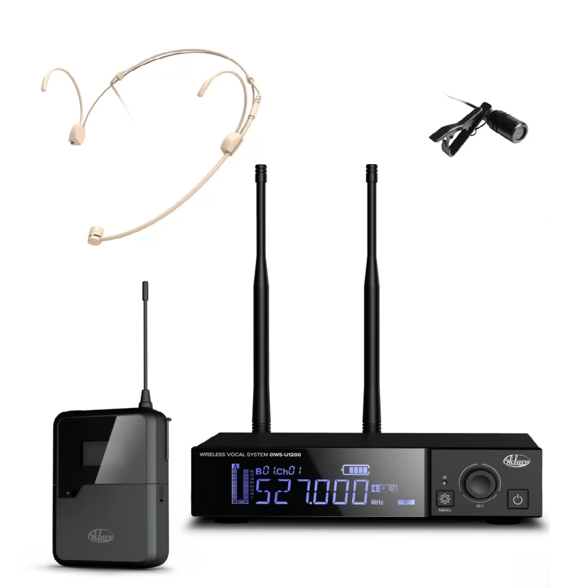 Октава OWS -U1200D01 Plus - радиосистема с поясным передатчиком, головным микрофоном и кейсом.