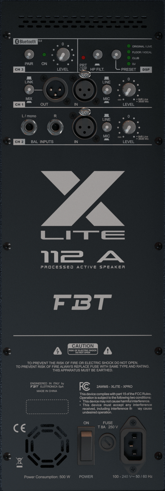 FBT X-LITE 112A -- активная двухполосная би-амп акустическая система, НЧ 1200Вт + ВЧ 300 Вт, 50Гц - 20кГц, — изображение 2
