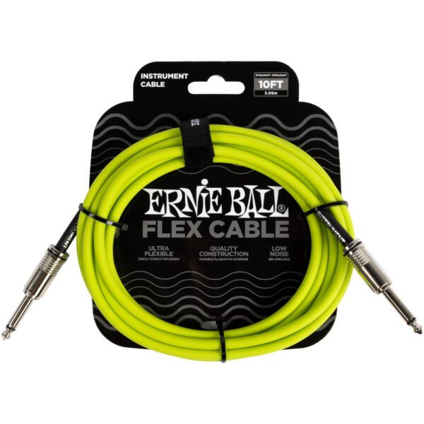 ERNIE BALL 6414 - кабель инструментальный Flex, прямой - прямой джеки, 3 метра, зеленый