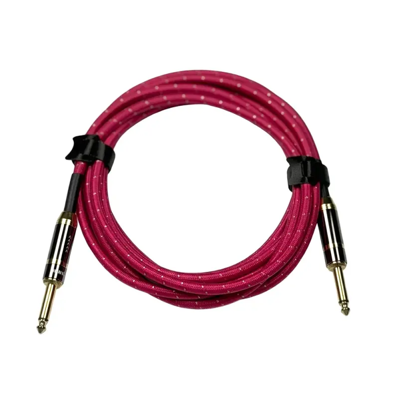 ESHINE ES-8052D(3.0m) - гитарный кабель, 3м, в оплетке, малиновый/серебристый, моно джек черный лак
