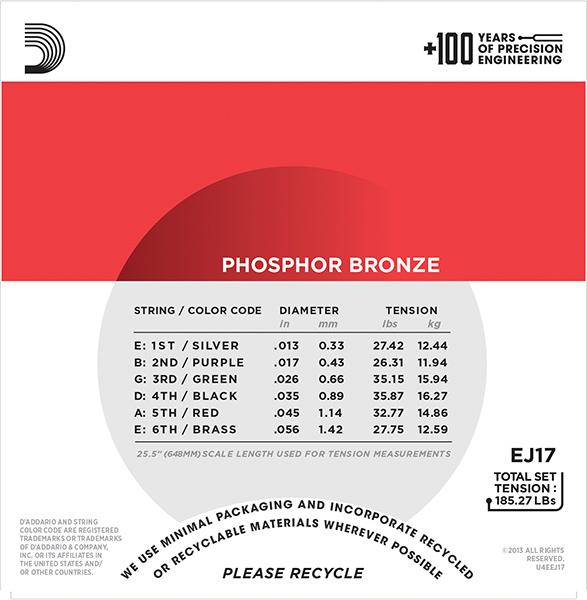 D`Addario EJ17 - струны для акустической гитары фосфорная бронза Medium 13-56 — изображение 2