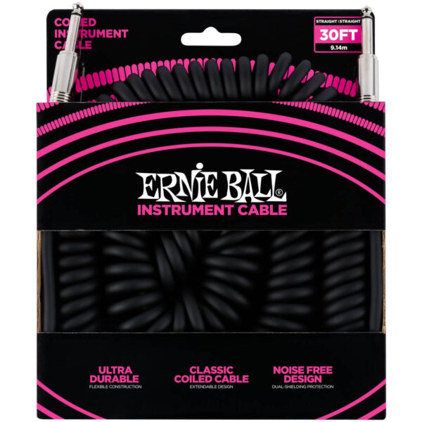 ERNIE BALL 6044 - кабель инструментальный, витой с прямыми джеками, 9 метров, черный
