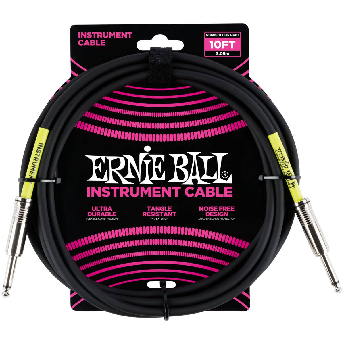 ERNIE BALL 6048 - кабель инструментальный с прямыми джеками, 3 метра черный