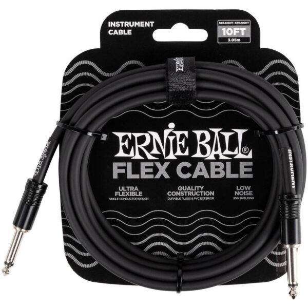 ERNIE BALL 6434 - кабель инструментальный Flex, прямой - прямой джеки, 3 метра, черный