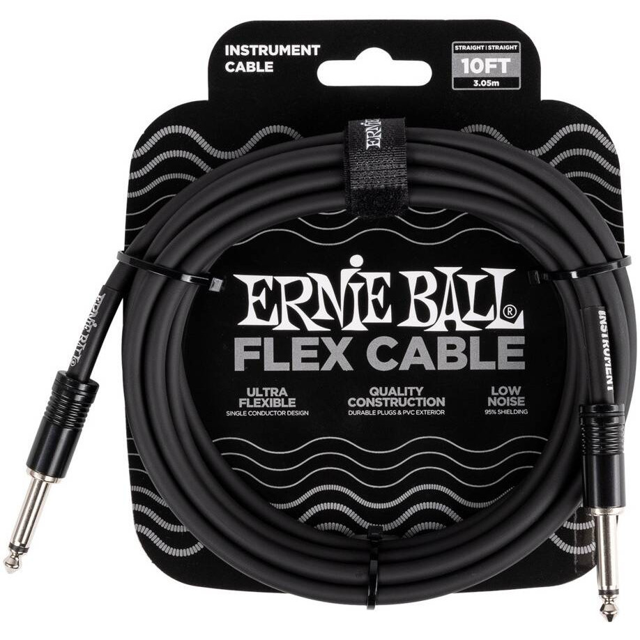 ERNIE BALL 6434 - кабель инструментальный Flex, прямой - прямой джеки, 3 метра, черный